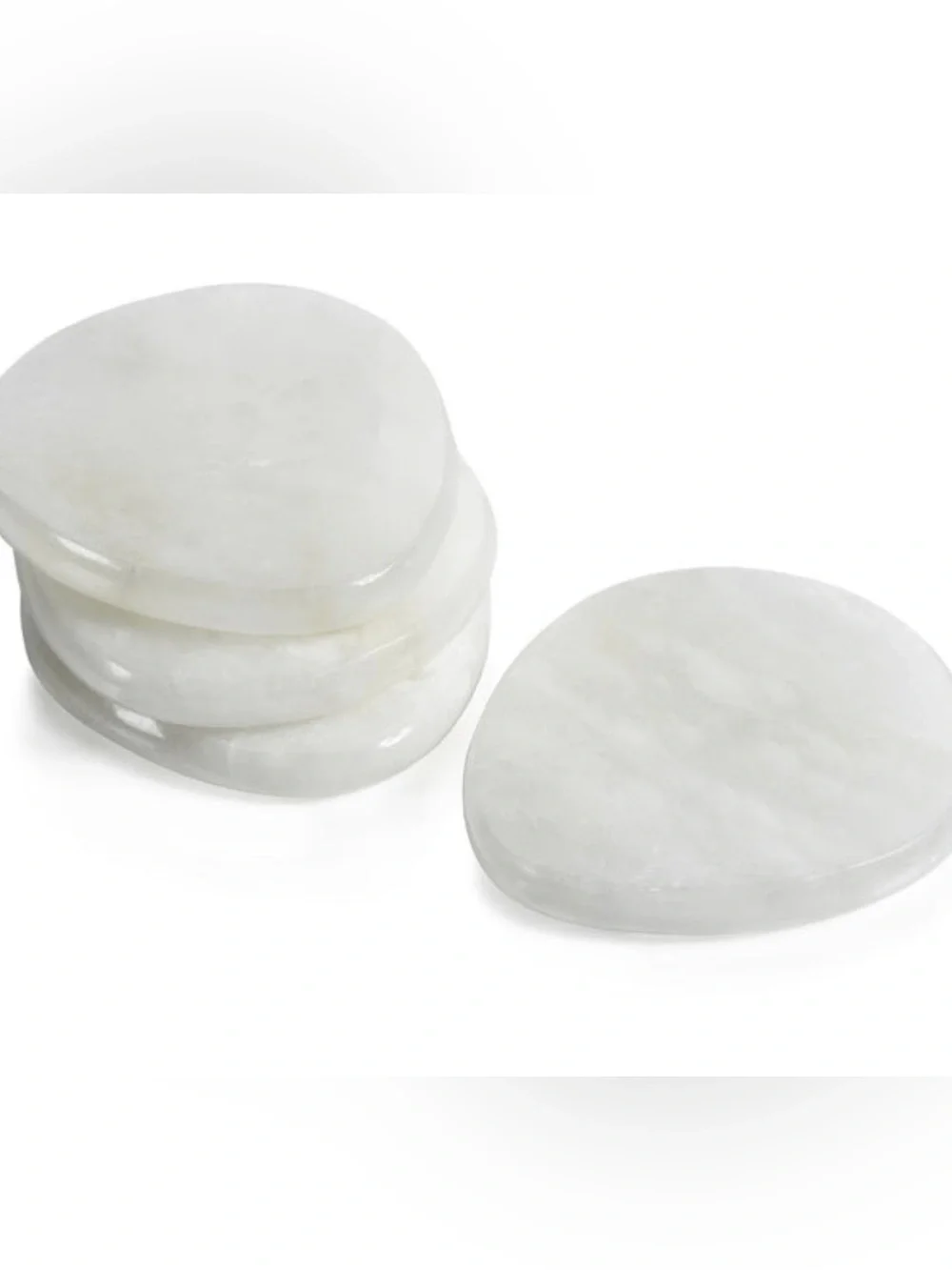 Zodax Bennour Alabaster Coasters Set of 4 4” white marbled organic India IN-7558